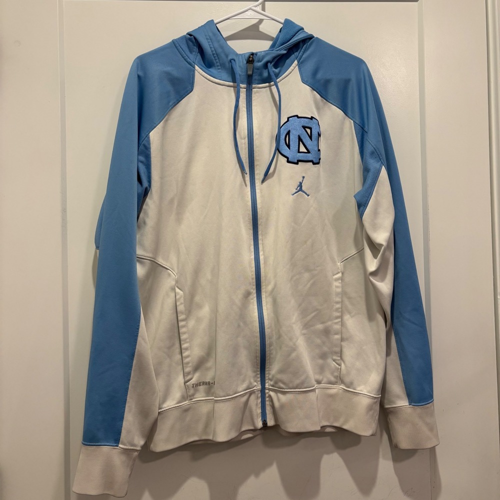 Jordan UNC Tar Heels Therma-FIT Full Zip Hoodie Mens Large White Blue Jacket